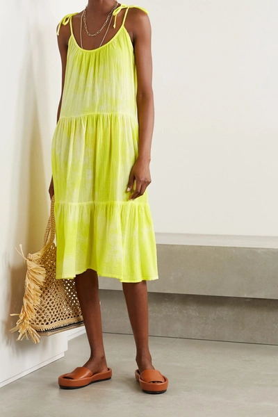 Shop Honorine Daisy Tiered Tie-dyed Crinkled Cotton-gauze Dress In Yellow