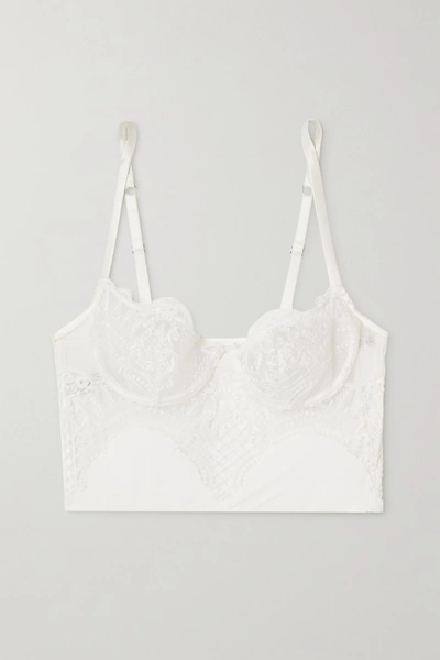 Shop Id Sarrieri Lasting Love Stretch Jersey-trimmed Embroidered Tulle Underwired Bra In White
