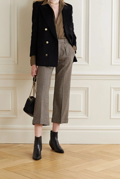 Shop Saint Laurent Cropped Prince Of Wales Checked Wool-blend Straight-leg Pants In Brown