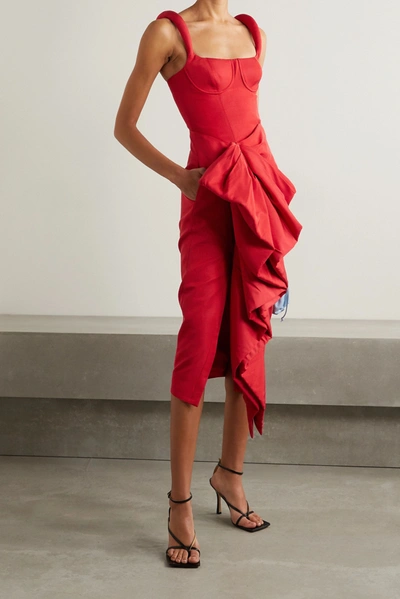 Shop Rosie Assoulin Ruffled Cotton-blend Faille Midi Dress In Red