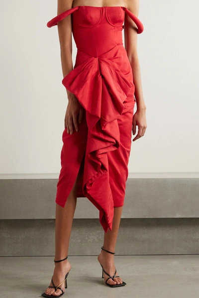 Shop Rosie Assoulin Ruffled Cotton-blend Faille Midi Dress In Red
