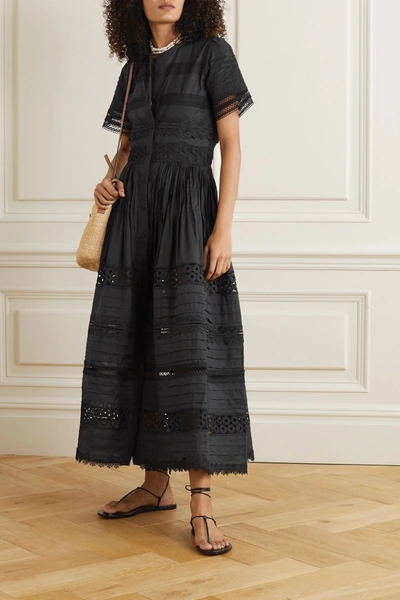Shop Waimari Camilla Guipure Lace-trimmed Cotton Maxi Dress In Black
