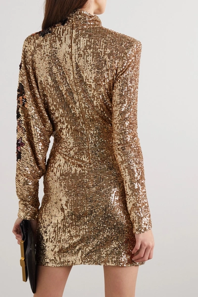 Shop Redemption Draped Sequined Tulle Turtleneck Mini Dress In Gold