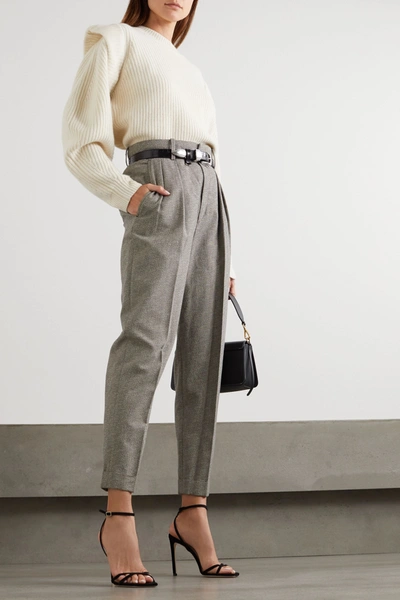 Shop Isabel Marant Oceyo Pleated Woven Tapered Pants In Gray