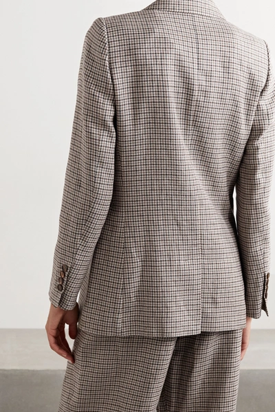Shop Brunello Cucinelli Houndstooth Linen, Wool And Silk-blend Blazer In Gray
