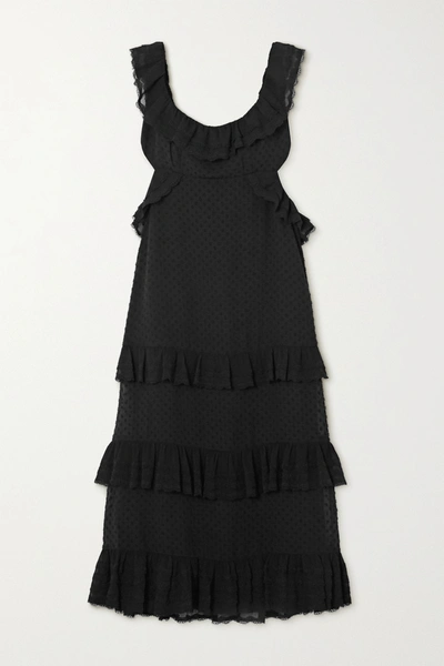 Shop Zimmermann Ruffled Chiffon And Lace-trimmed Swiss-dot Crepe Midi Dress In Black