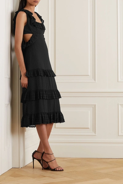 Shop Zimmermann Ruffled Chiffon And Lace-trimmed Swiss-dot Crepe Midi Dress In Black