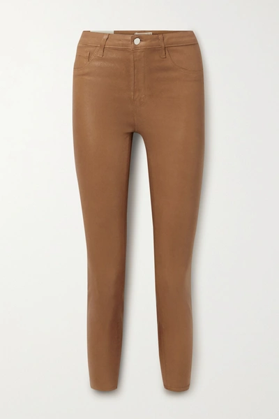 Shop L Agence Margot Coated High-rise Skinny Jeans In Camel