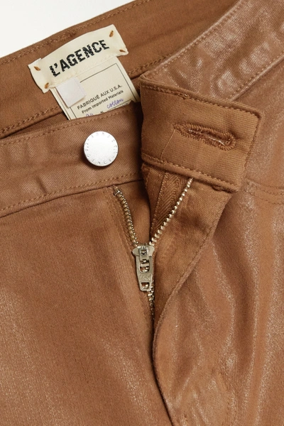 Shop L Agence Margot Coated High-rise Skinny Jeans In Camel