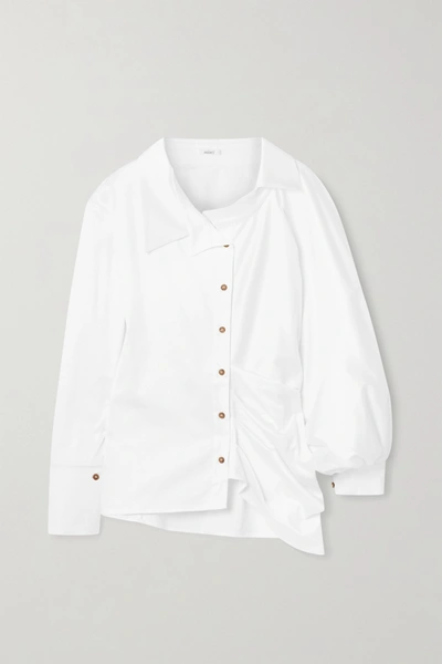 Shop Aaizél + Net Sustain Ruched Cotton-blend Poplin Shirt In White