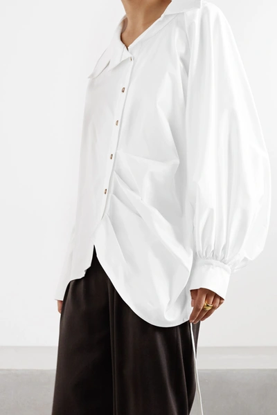 Shop Aaizél + Net Sustain Ruched Cotton-blend Poplin Shirt In White