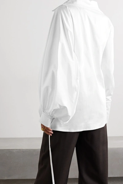 Shop Aaizél + Net Sustain Ruched Cotton-blend Poplin Shirt In White