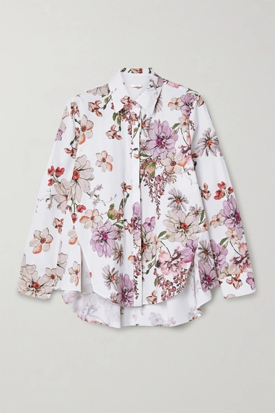 Shop Adam Lippes Floral-print Cotton-poplin Shirt In White