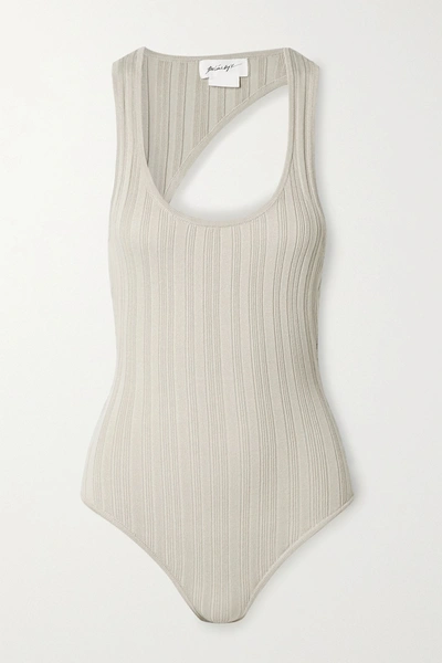Shop The Line By K Isaura Open-back Ribbed-knit Bodysuit In Mushroom