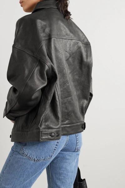 Shop J Brand Drew Oversized Leather Jacket In Black