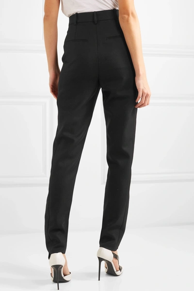 Shop Saint Laurent Metallic-trimmed Wool-twill Straight-leg Pants In Black