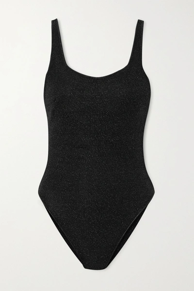 Shop Oseree Stretch-lurex Swimsuit In Black