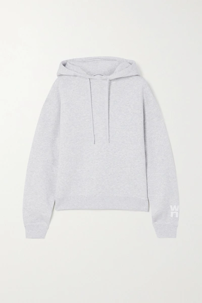 Shop Alexander Wang T Printed Mélange Cotton-blend Jersey Hoodie In Light Gray