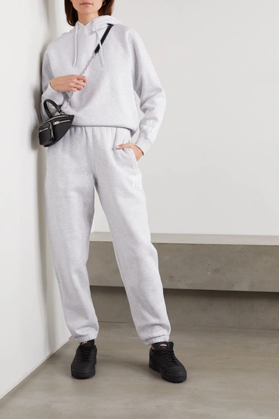 Shop Alexander Wang T Printed Mélange Cotton-blend Jersey Hoodie In Light Gray