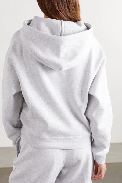 Shop Alexander Wang T Printed Mélange Cotton-blend Jersey Hoodie In Light Gray