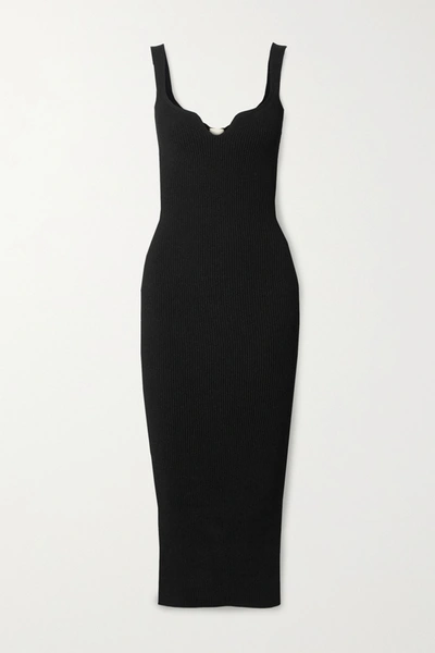 Shop Khaite Nina Ribbed-knit Midi Dress In Black