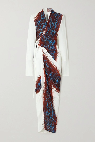 Shop Rick Owens Printed Crepe Maxi Wrap Dress In White
