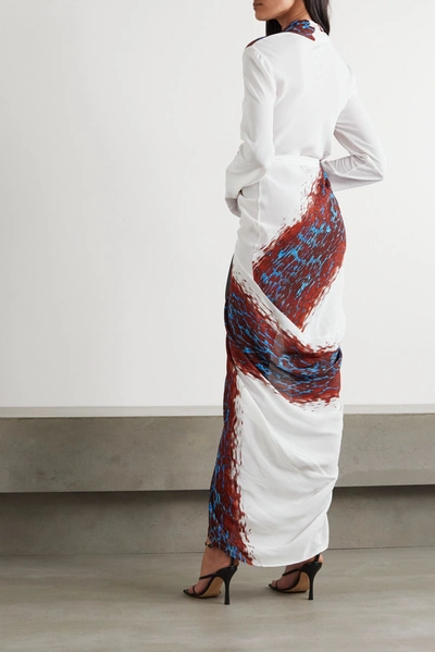 Shop Rick Owens Printed Crepe Maxi Wrap Dress In White