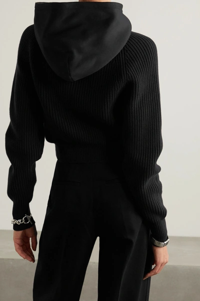 Shop Alexander Wang T Hooded Jersey And Ribbed Cotton-blend Sweater In Black