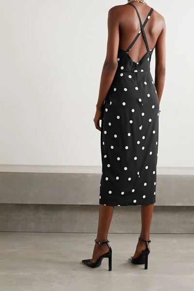 Shop Dolce & Gabbana Open-back Wrap-effect Polka-dot Crepe Midi Dress In Black