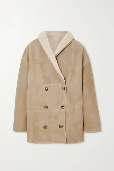 Shop Loulou Studio Oversized Shearling Coat In Cream