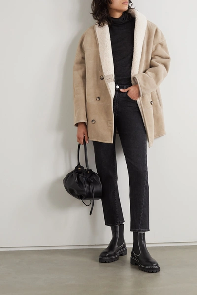 Shop Loulou Studio Oversized Shearling Coat In Cream