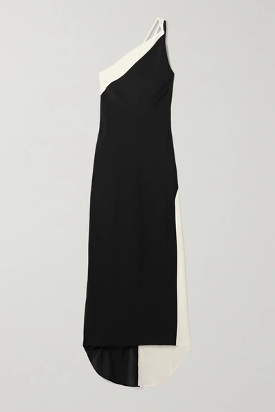 Shop De La Vali Evita One-shoulder Two-tone Crepe Gown In Black