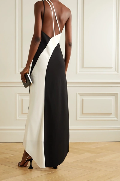 Shop De La Vali Evita One-shoulder Two-tone Crepe Gown In Black