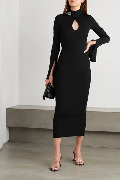 Shop Alexander Wang Chain-embellished Cutout Ribbed Stretch-jersey Midi Dress In Black