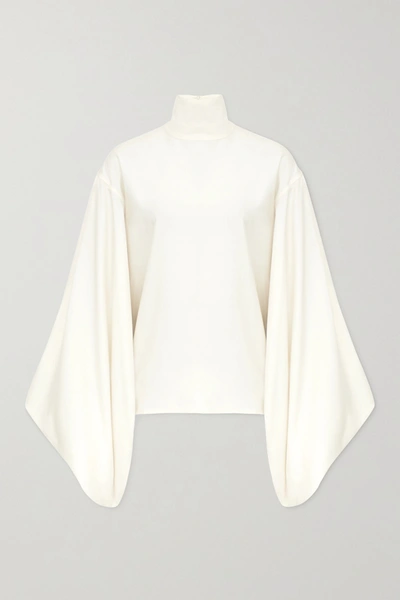 Shop Victoria Beckham Silk-crepe Turtleneck Blouse In White