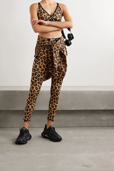 Shop Adam Selman Sport Bonded Velvet-trimmed Leopard-print Stretch Leggings In Leopard Print