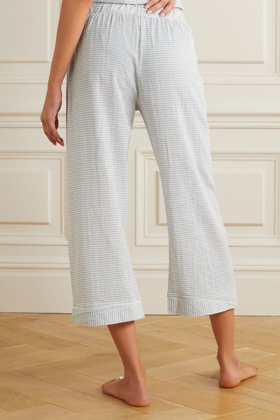 Shop Eberjey Nautico Cropped Striped Cotton-blend Pajama Pants In Sky Blue