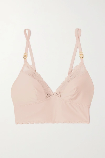 Shop Stella Mccartney Lace-trimmed Stretch-jersey Soft-cup Bra In Pink