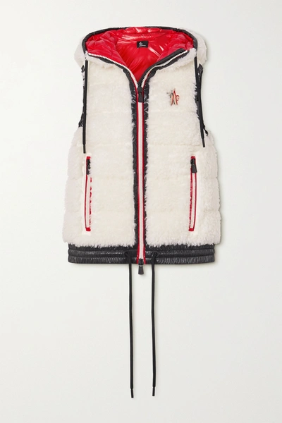 Shop Moncler Maglia Hooded Shell-trimmed Faux Shearling Down Vest In White