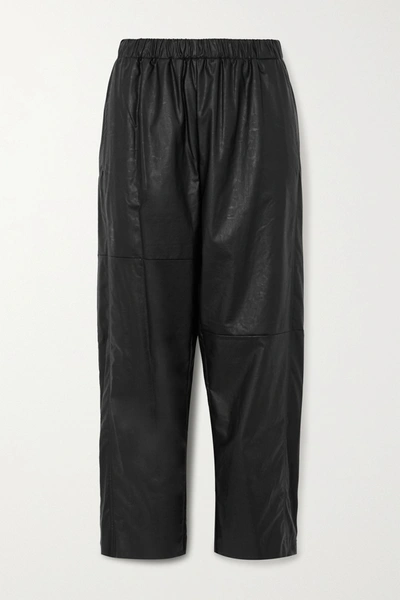 Shop Mm6 Maison Margiela Cropped Faux Leather Straight-leg Pants In Black