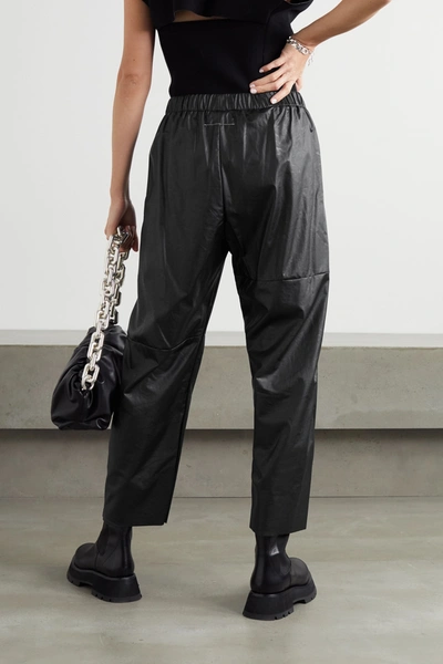 Shop Mm6 Maison Margiela Cropped Faux Leather Straight-leg Pants In Black