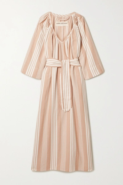 Shop Mara Hoffman + Net Sustain Luz Striped Tencel Lyocell And Organic Cotton-blend Midi Dress In Sand