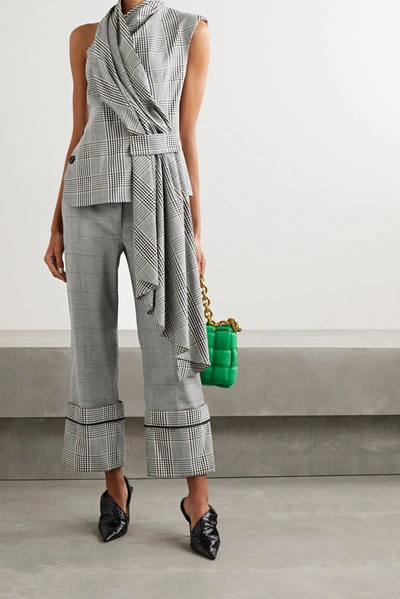Shop Monse Cropped Checked Wool-blend Straight-leg Pants In Gray