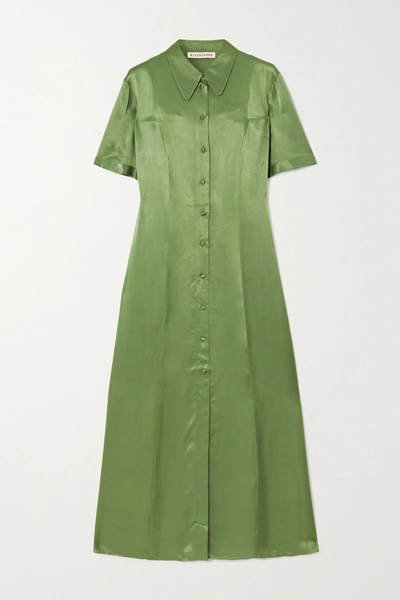 Shop Alexa Chung Hammered-satin Midi Shirt Dress In Green