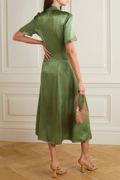 Shop Alexa Chung Hammered-satin Midi Shirt Dress In Green