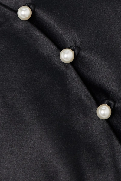 Shop Alexa Chung Mandarin Faux Pearl-embellished Satin Mini Dress In Black