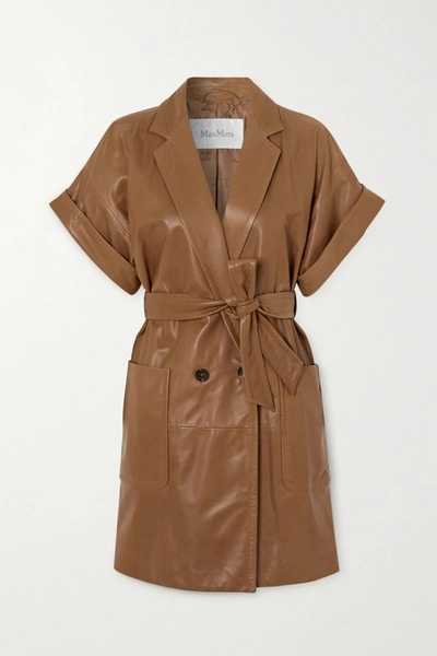 Shop Max Mara Belted Leather Jacket In Camel