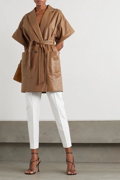 Shop Max Mara Belted Leather Jacket In Camel