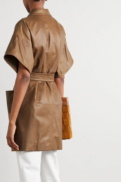 Shop Max Mara Belted Leather Jacket In Camel