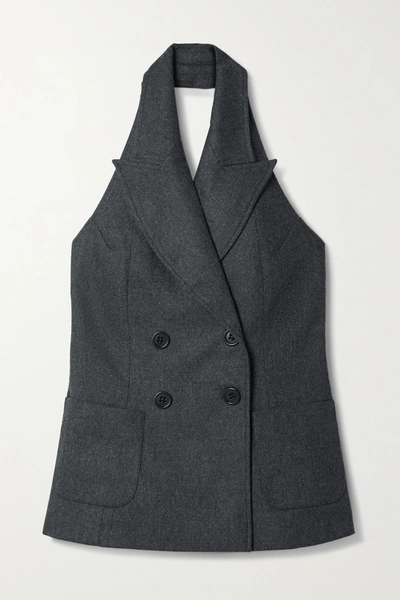 Shop Racil Cathy Double-breasted Wool-blend Halterneck Vest In Anthracite